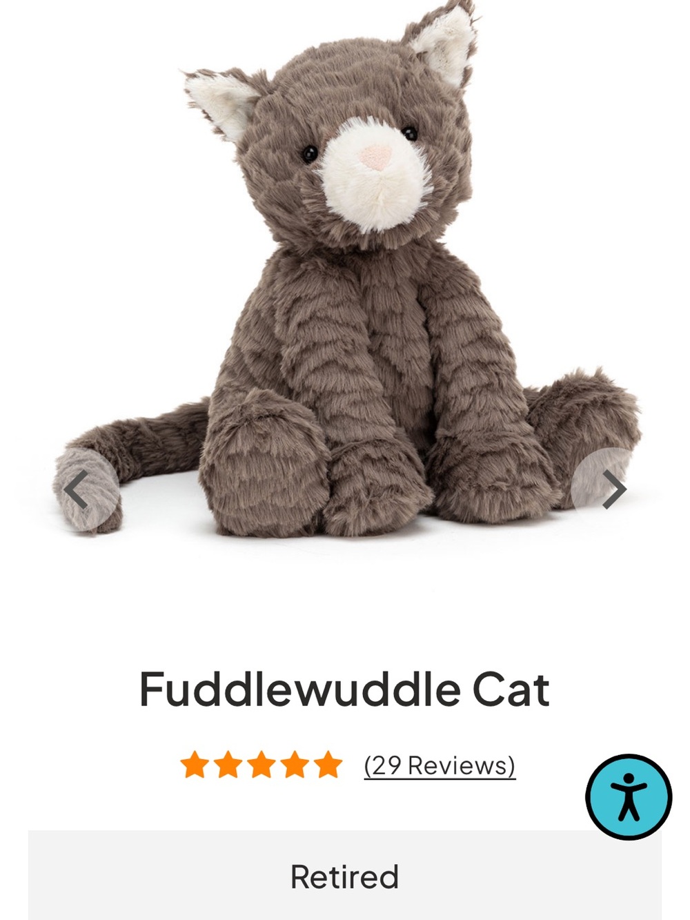 Jellycat Fuddlewuddle Cat Medium Plush Soft Toy 8" Retired Brown Kitty